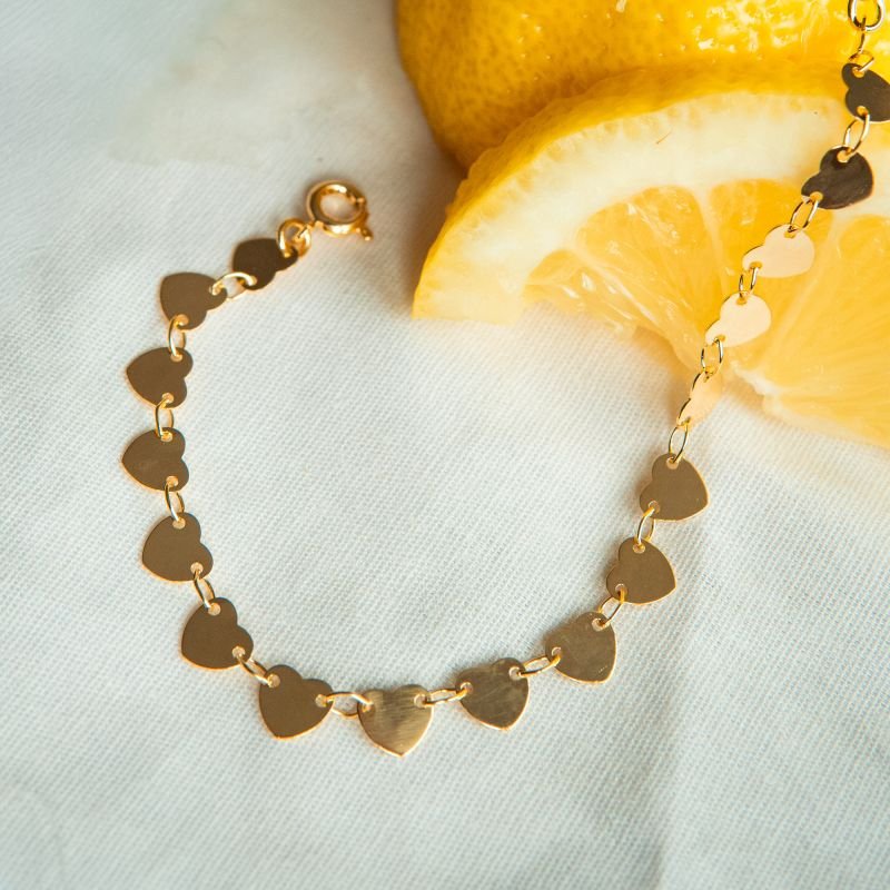 Pulseira de corações folheada a ouro 18k