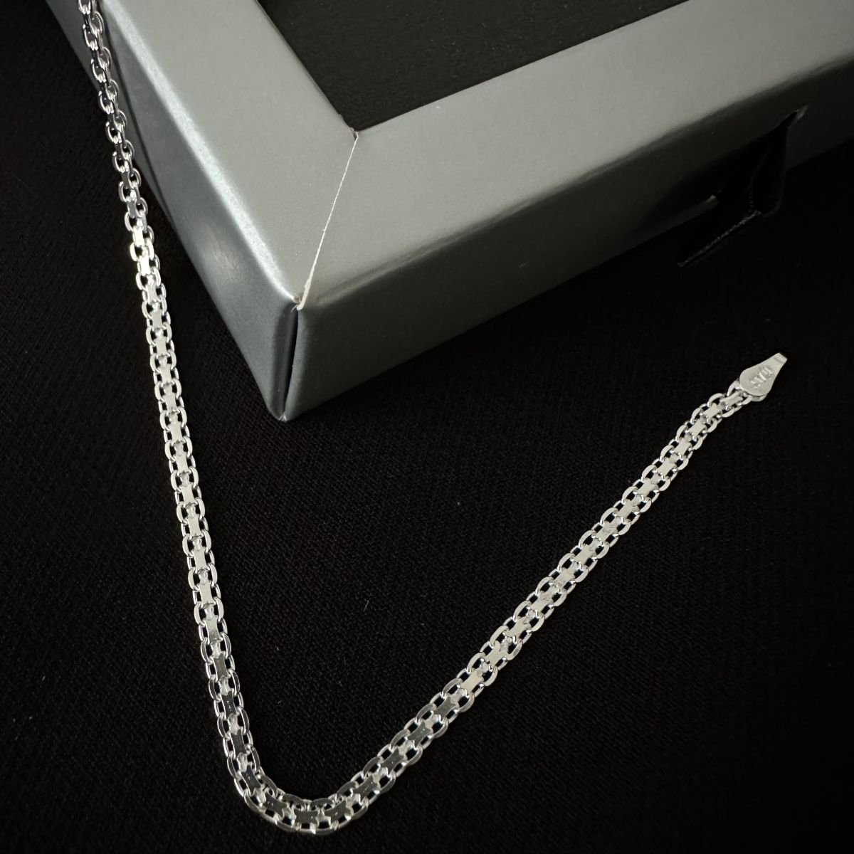 Pulseira masculina de elo bismark em prata 925