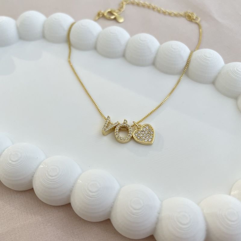 Pulseira Pulseira Vó com Coração cravejado folheado a ouro 18k